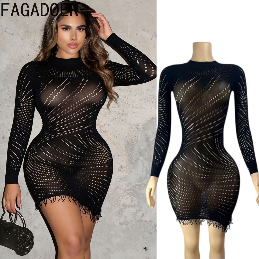 Sexy Mesh Sheer Bodycon Dress - FAGADOER Gaun Mini Bodycon Seksi Wanita,