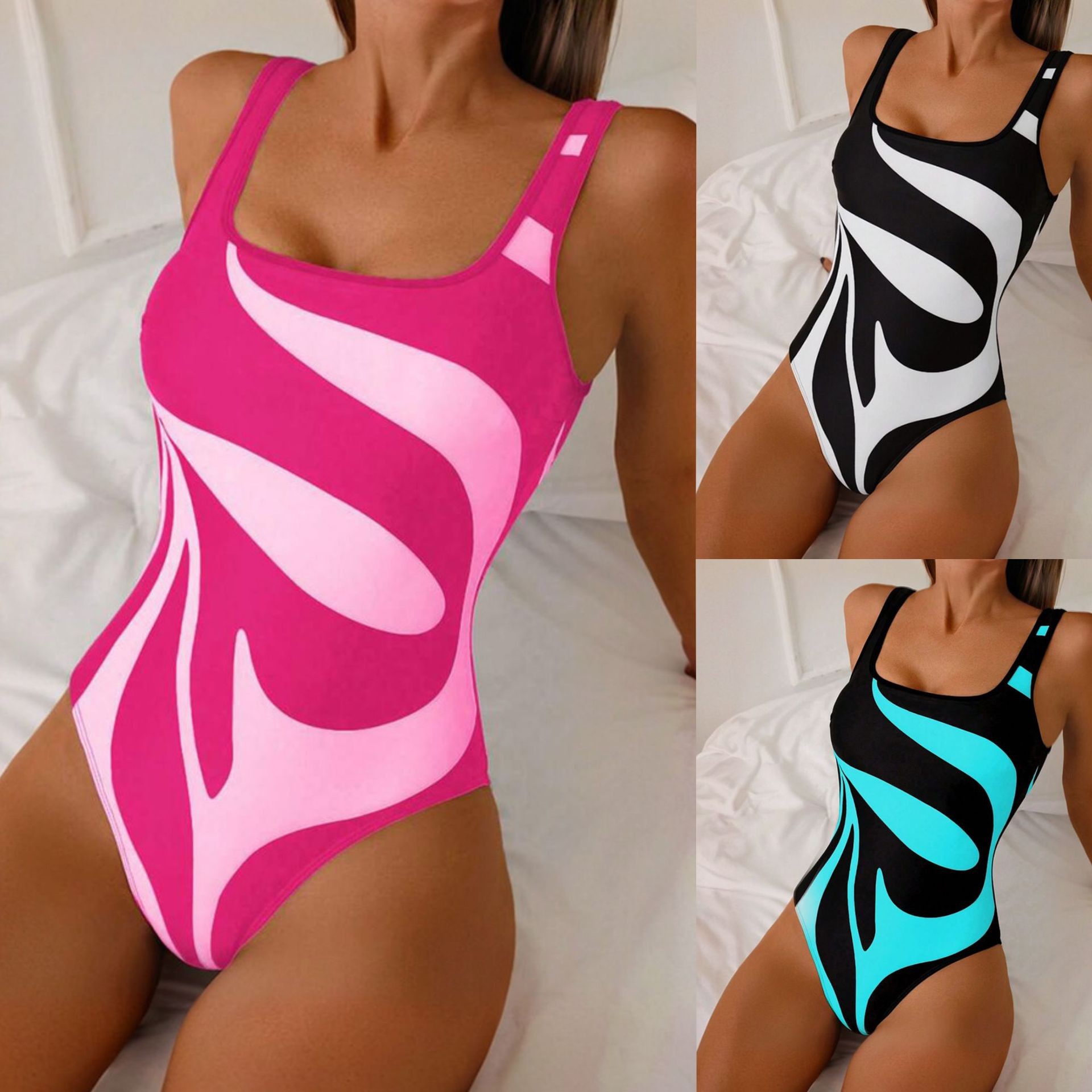 Swimwear - Tankini Wanita Motif Abstrak Bikini Potongan