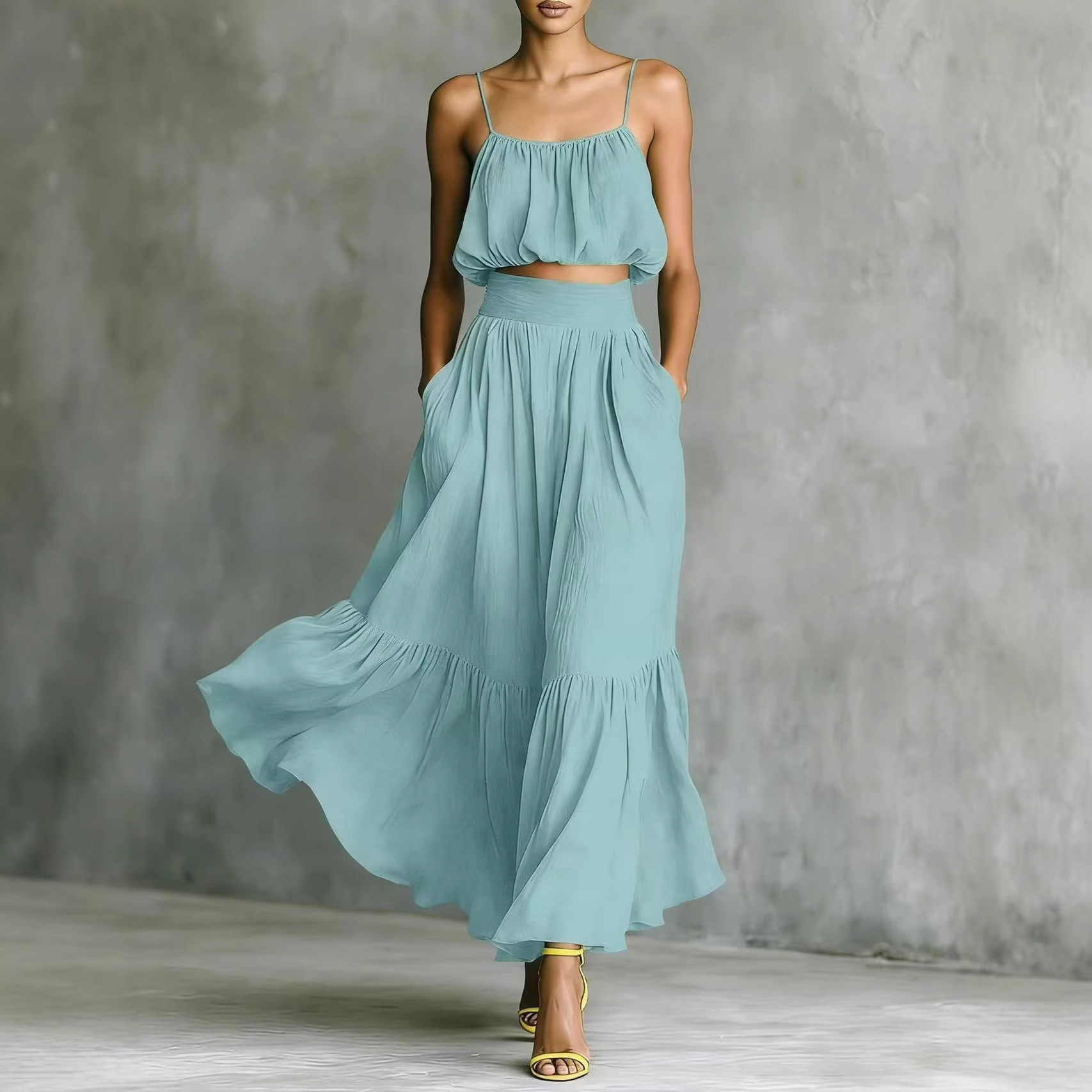 Setelan Wanita Musim Panas 2 P - Boho Summer Beach Maxi Dress ulasan dan harga
