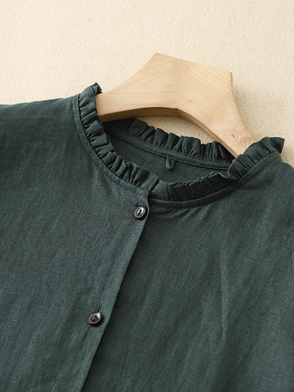 Gaun Lengan Panjang Katun Line - Casual Loose Linen Shirt Dress ulasan dan harga