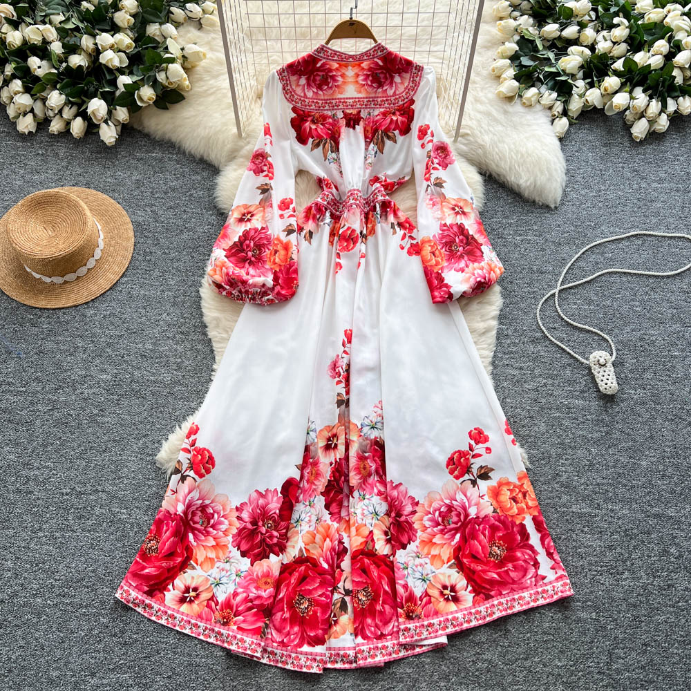 Gaun Malam Istana Antik Elegan - French Vintage Floral Midi Dress ulasan dan harga