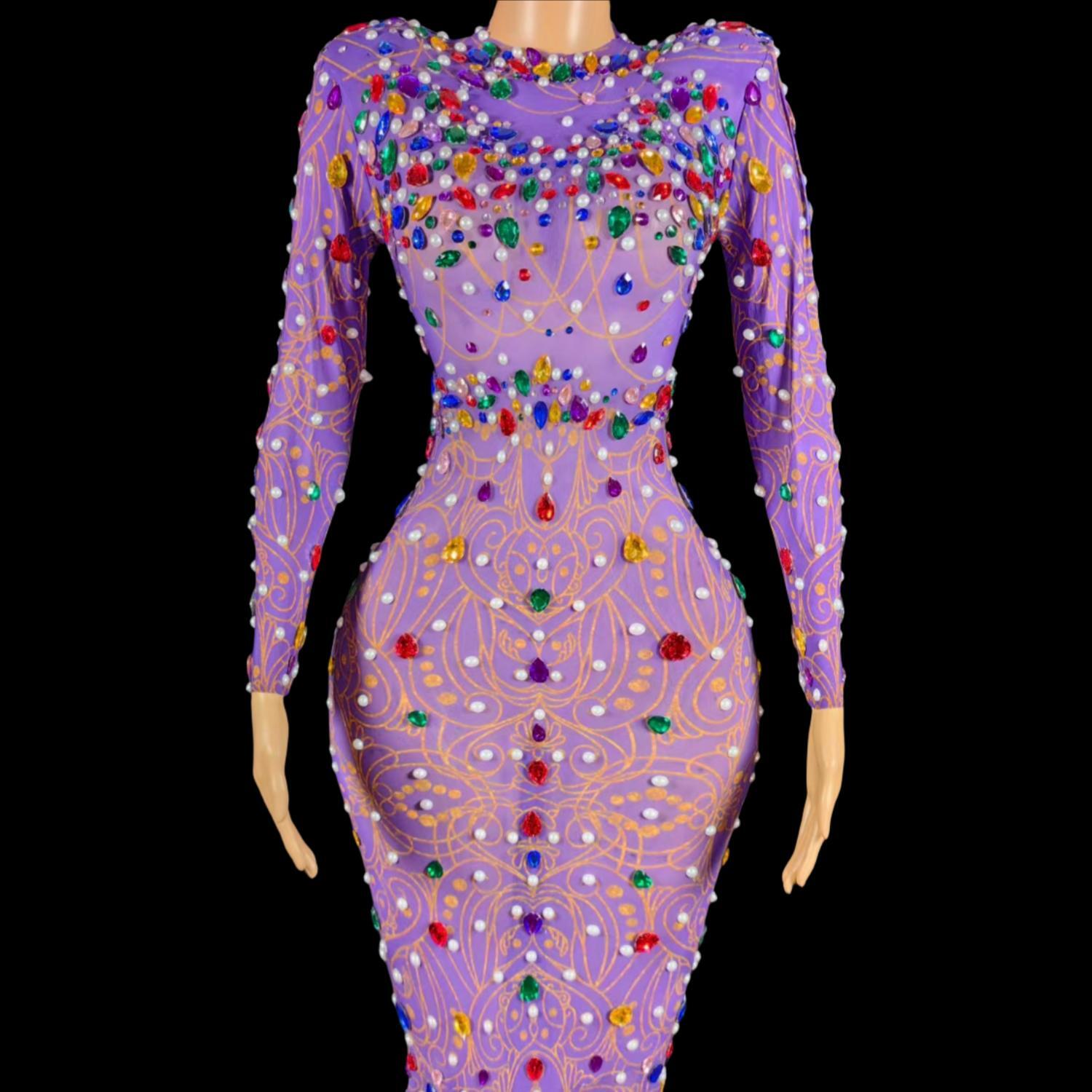 Gaun Putri Duyung Ungu Berlian - Sparkly Rhinestone Club Party Dress ulasan dan harga