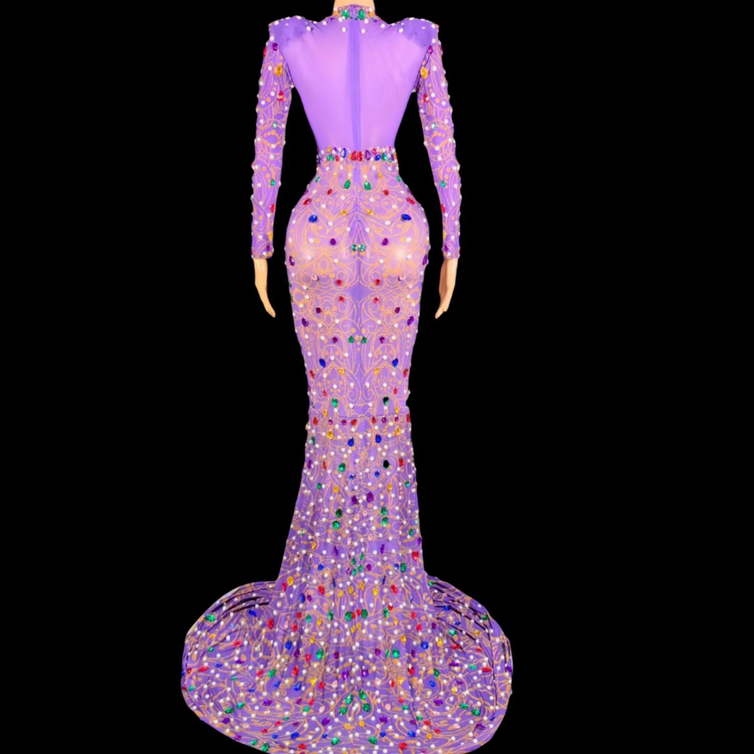 Gaun Putri Duyung Ungu Berlian - Sparkly Rhinestone Club Party Dress ulasan dan harga