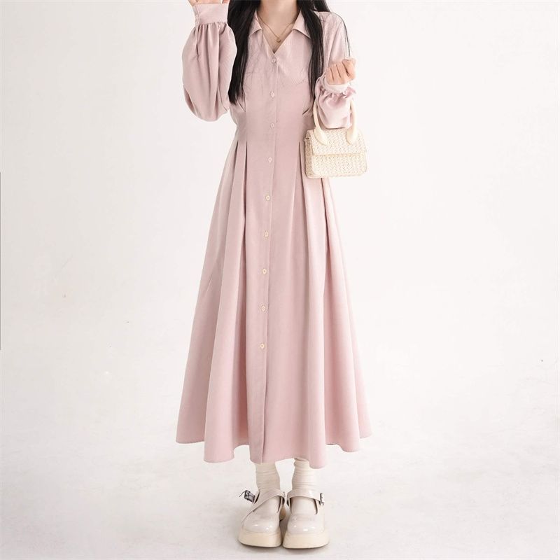 Gaun Wanita Model Korea dengan - Korean Style A Line Shirt Dress ulasan dan harga