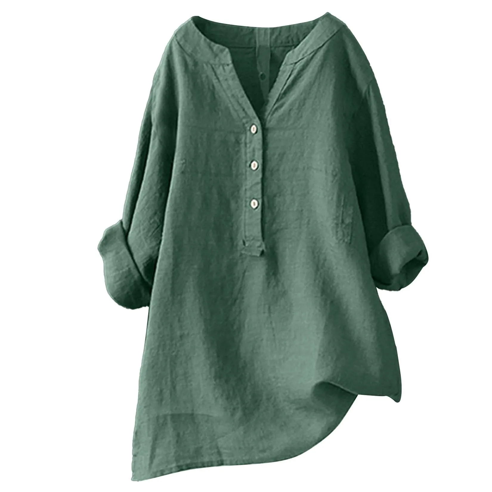 Blus Katun Linen Unisex untuk  - Casual Loose Linen Shirt Dress ulasan dan harga