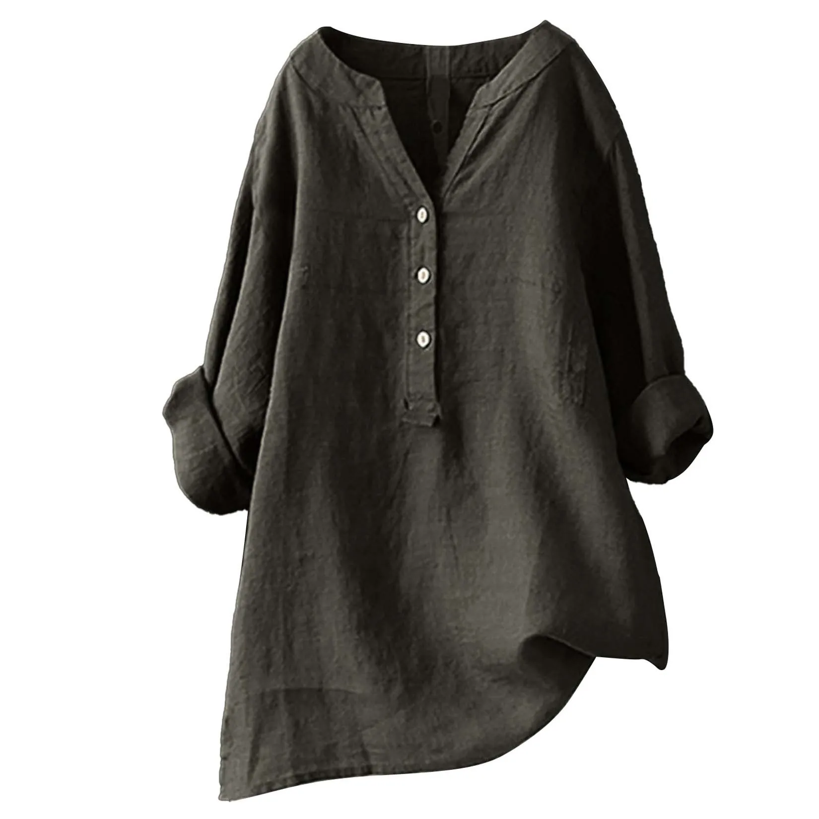 Blus Katun Linen Unisex untuk  - Casual Loose Linen Shirt Dress ulasan dan harga