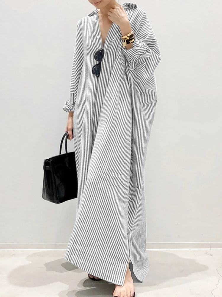Gaun Musim Panas Katun Linen B - Casual Loose Linen Shirt Dress ulasan dan harga