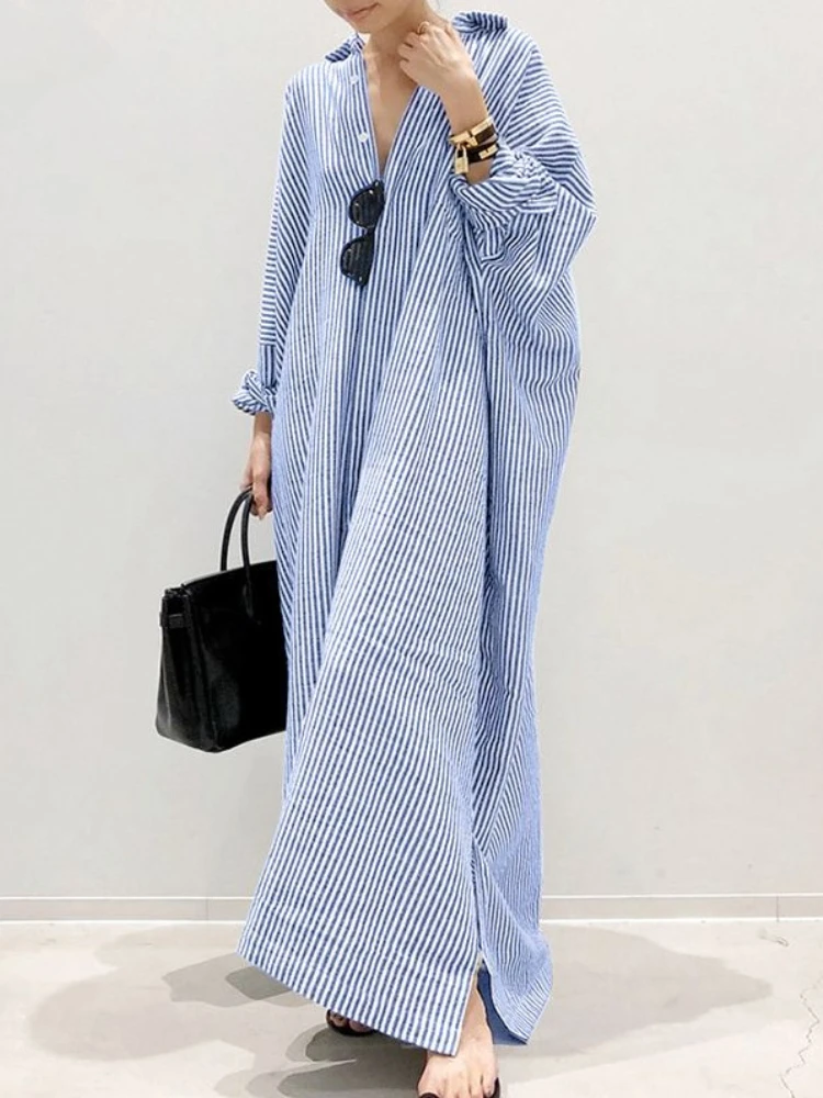 Gaun Musim Panas Katun Linen B - Casual Loose Linen Shirt Dress ulasan dan harga