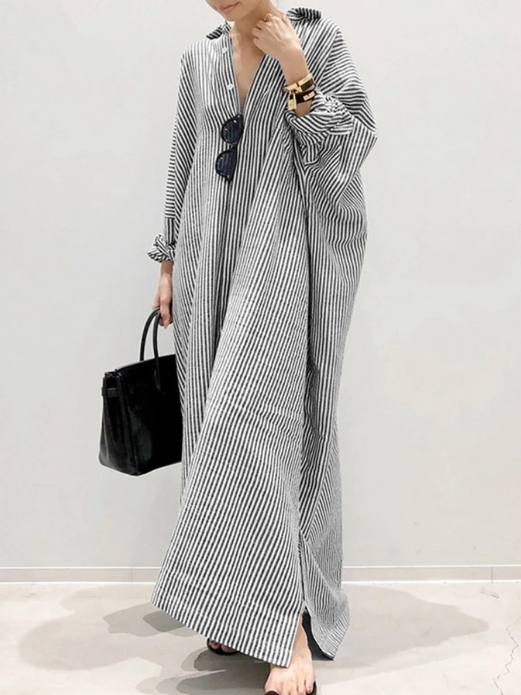 Gaun Musim Panas Katun Linen B - Casual Loose Linen Shirt Dress ulasan dan harga
